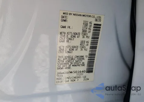 2021 Nissan Titan Sv from USA, damaged, VIN 1N6AA1ED7MN501640